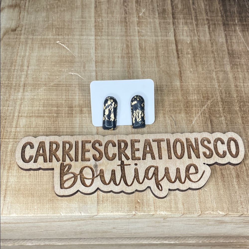 Black and Gold Abstract Rectangle Stud Earrings
